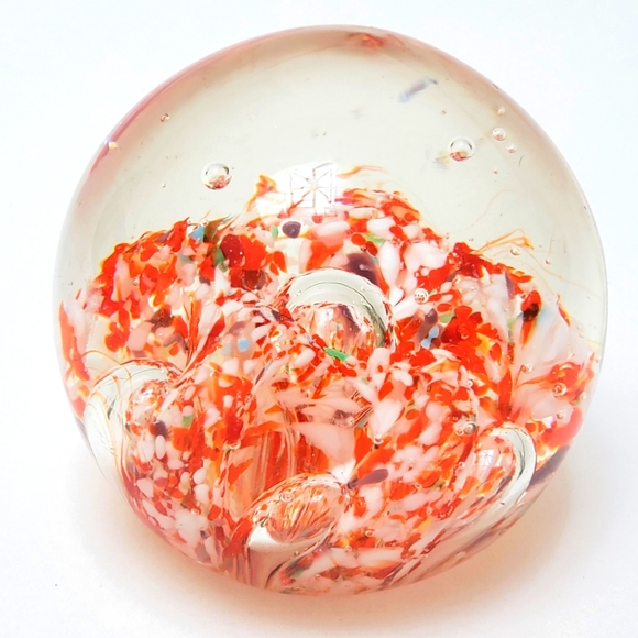 Glass Blown Paperweight Handmade Medium Orange White Swirl Unique Bubble… - Picture 3 of 11
